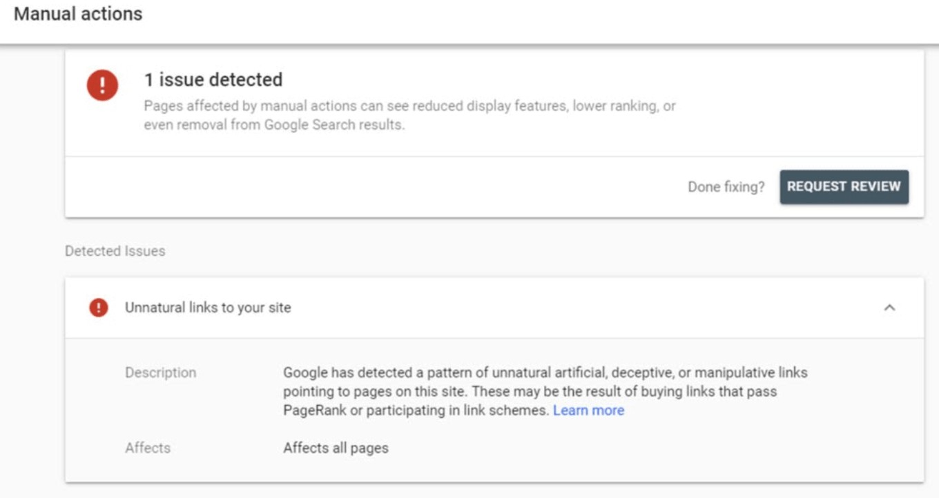 Google's Request Review button to remove a backlink
