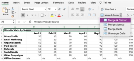 How to center data in excel