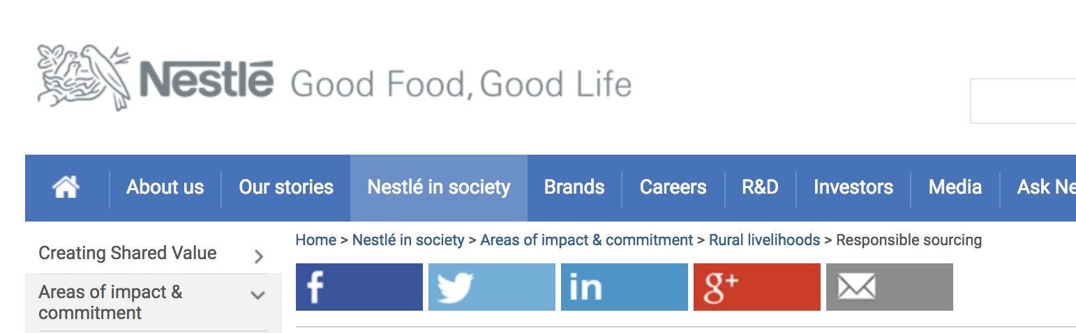 example of breadcrumb navigation on the nestle website
