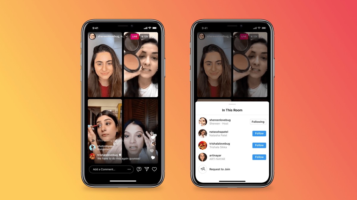 Instagram Live rooms screen and add people option
