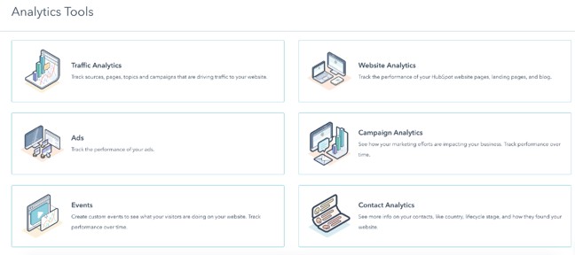 HubSpot analytics tool can build reports for marketing, sales, and service.