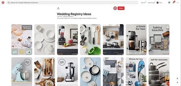 Target products presented in Target's own Wedding Registry Ideas Pinterest Board