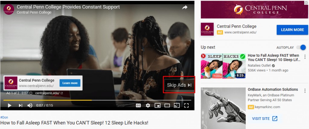 YouTube Paid Ad Example
