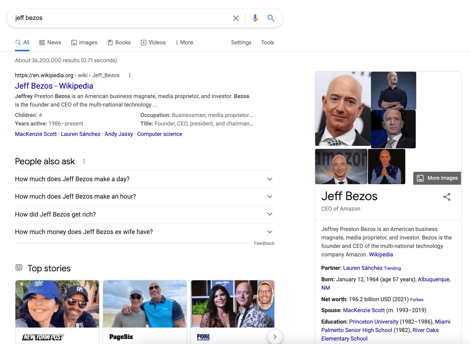 search results for the search term jeff bezos as an example of semantic search