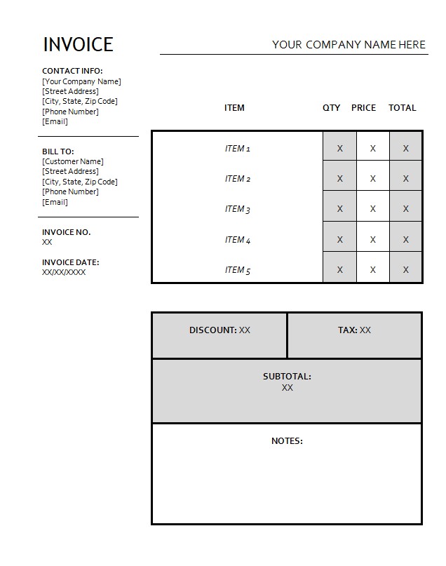 Black and White Shipping Invoice