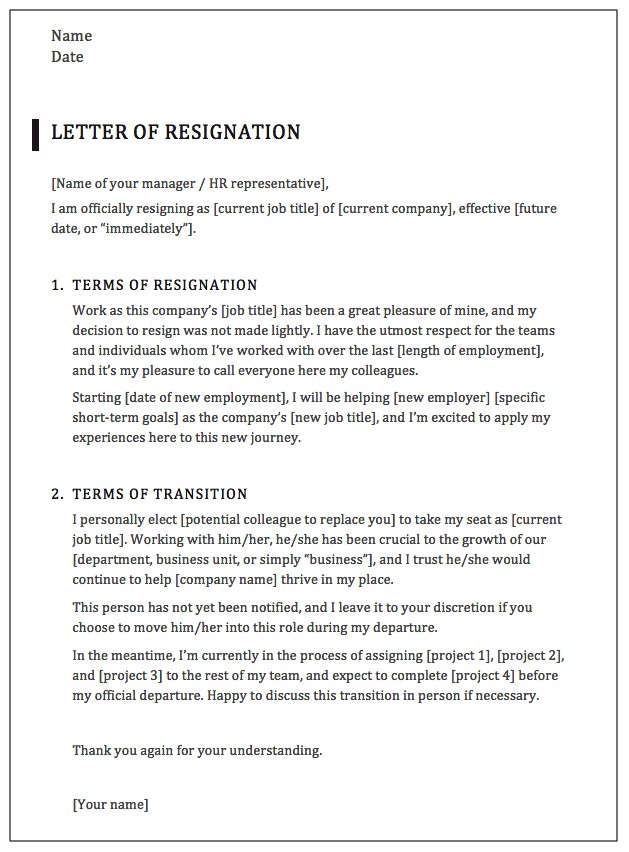 Executive Resignation Letter Template