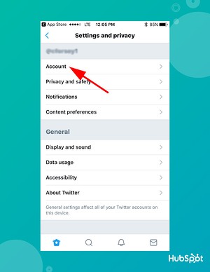 how to change twitter handle on mobile app: click account