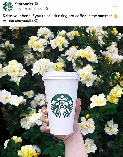 Facebook post from Starbucks' FB Page