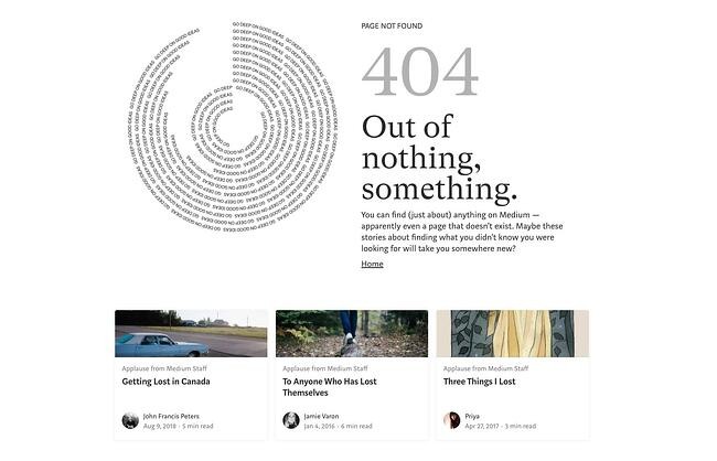 404 error page example from the website medium