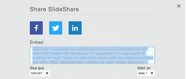 Share SlideShare options with an embed code