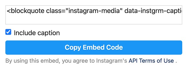 Copy embed code pop-up on Instagram