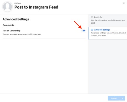 turn of post commenting on instagram creator studio in the advanced setting menu