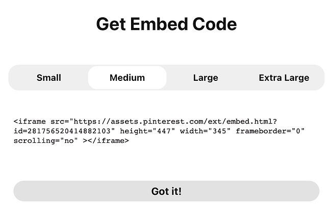 Generated embed code for a pin on Pinterest