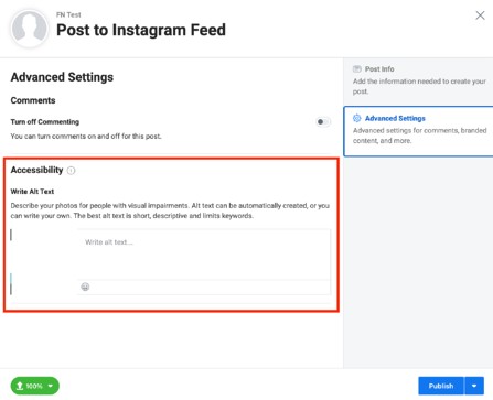how to add alt text to your posts on instagram creator studio in advanced settings