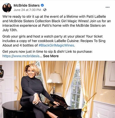 Facebook Page post from McBride Sisters' FB Page