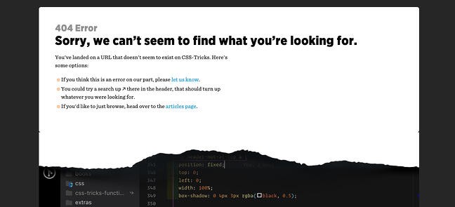 404 error page example from the website css tricks