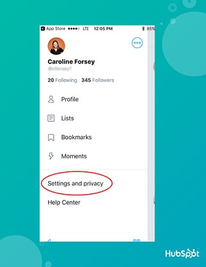 how to change twitter handle on mobile app: select "settings and privacy"