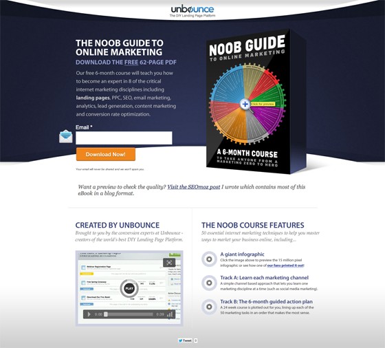 Unbounce a/b landing page example asking users for an email address.