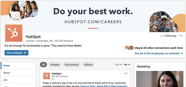 hubspot linkedin page design and layout