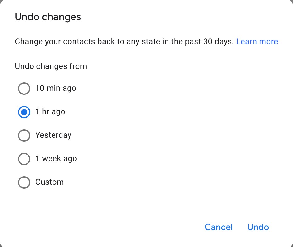 undo changes on google contacts