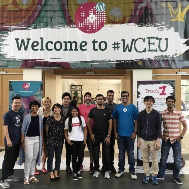 Devin pictured with other WordCamp Asia organizers who attended WordCamp Europe in 2019