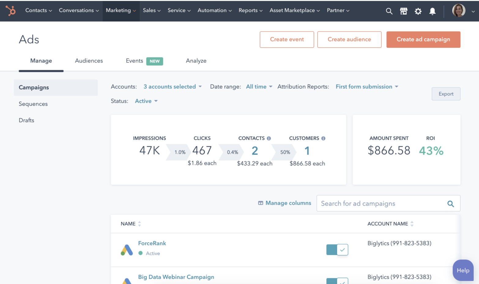 facebook ad software: hubspot ads software