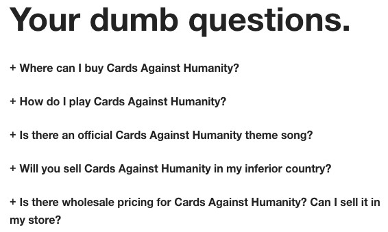 Cards Against Humanity dumb questions FAQ
