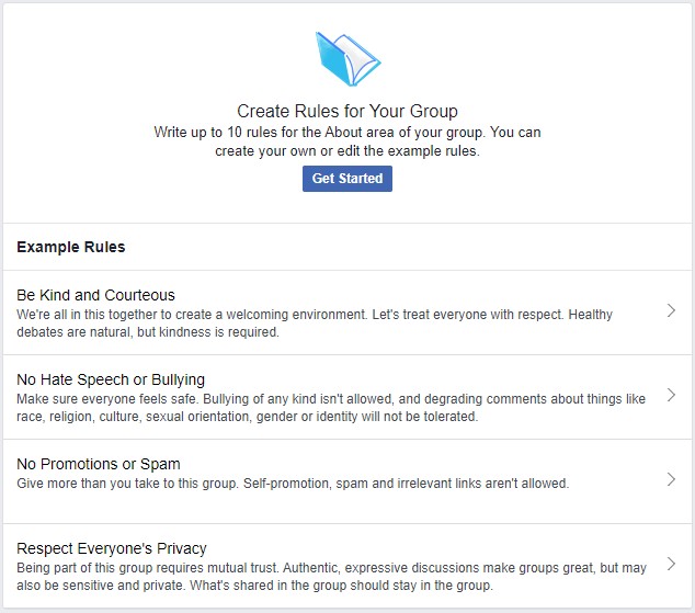 Facebook Group default rules