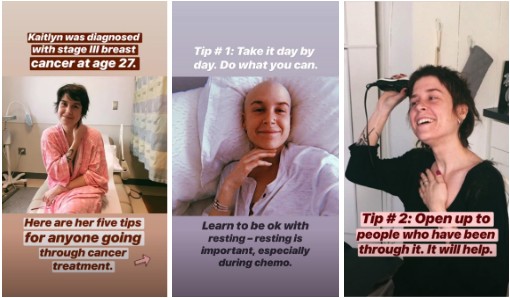 Jimmy Fund Instagram Story where cancer survivor gives tips to others with the disease