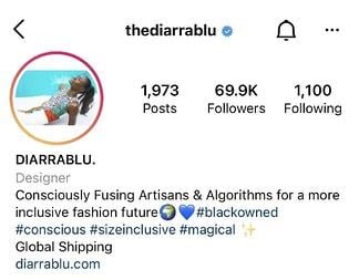 instagram bio idea: diarra blu example