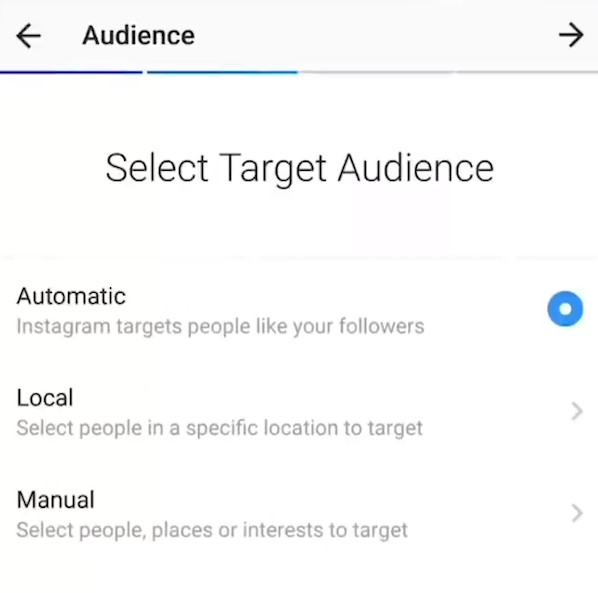 how to boost instagram post: select target audience