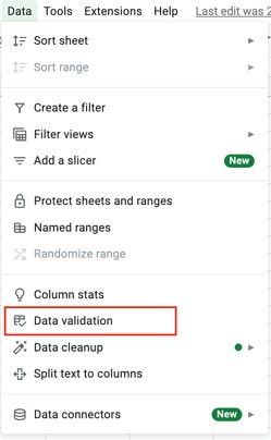 google sheets drop-down menu step 1: select data in the header toolbar