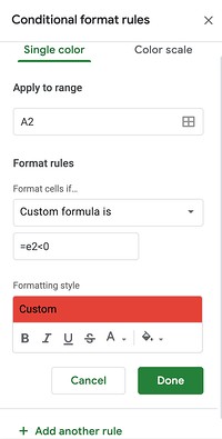 google sheets conditional formatting based on another cell's values