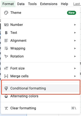 color code google sheets drop down menu step 2: click format in header toolbar