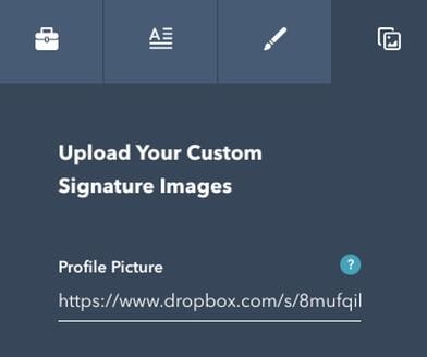 HubSpot Email Signature Maker tab to upload your custom signature images.