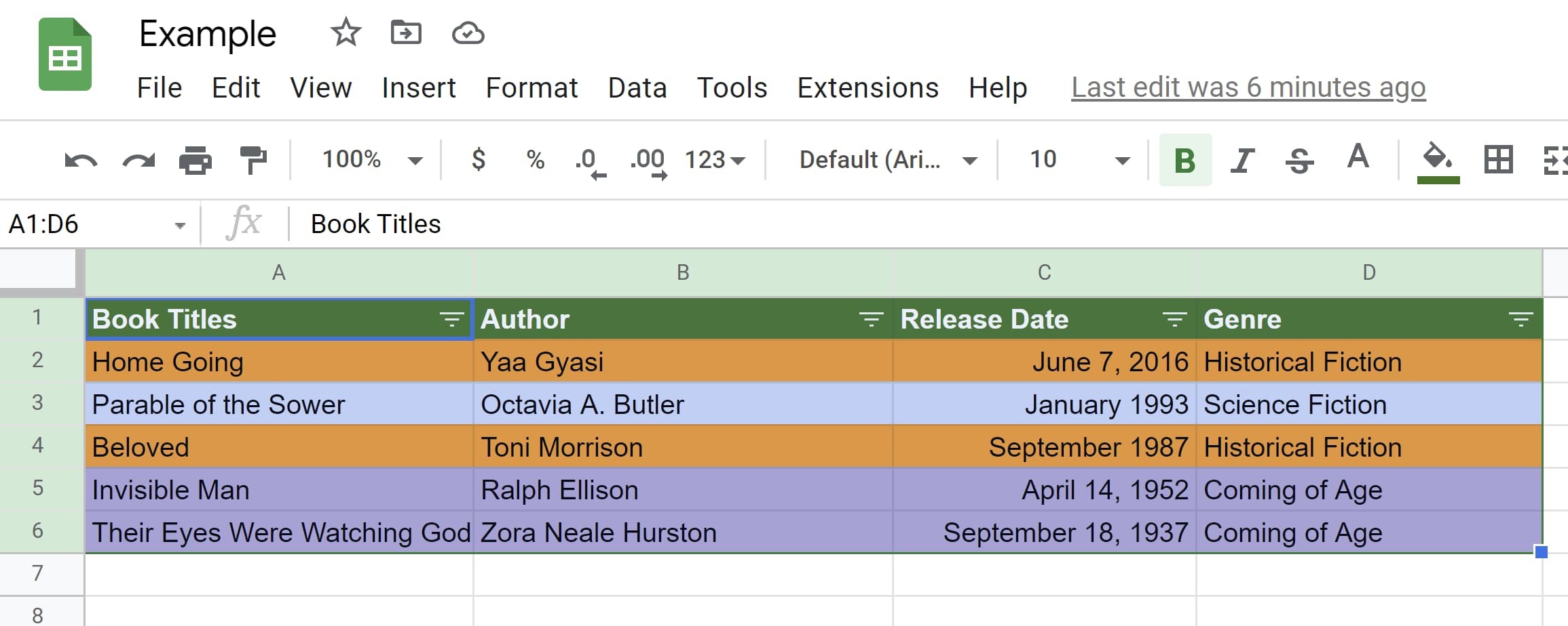 Filter created in Google Sheets
