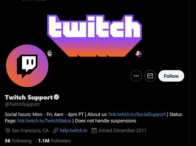 Social Media Etiquette: Twitch Support twitter bio