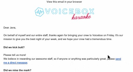 Email personalization example: Voicebox