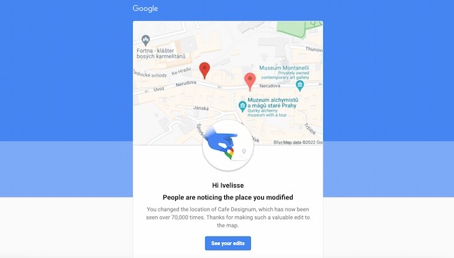 Email personalization example: Google Maps