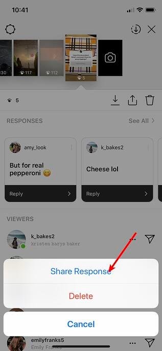 Share Instagram Questions response