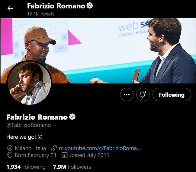 twitter power user account: fabrizio romano