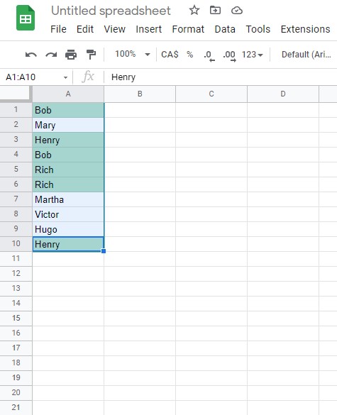 how to highlight duplicate data in google sheets: result