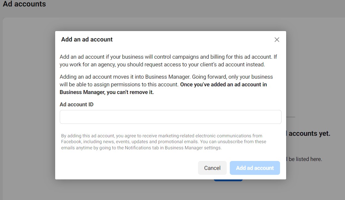 how to use facebook meta business manager: add ad account id
