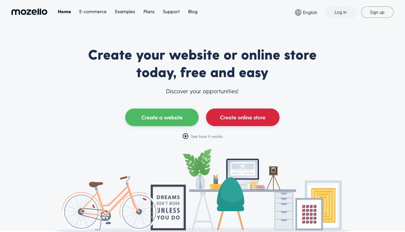 Mozello’s free website builder homepage.