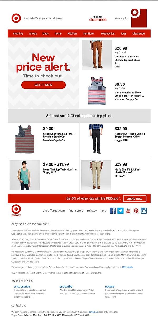 Target uses discounts in abandoned cart email.