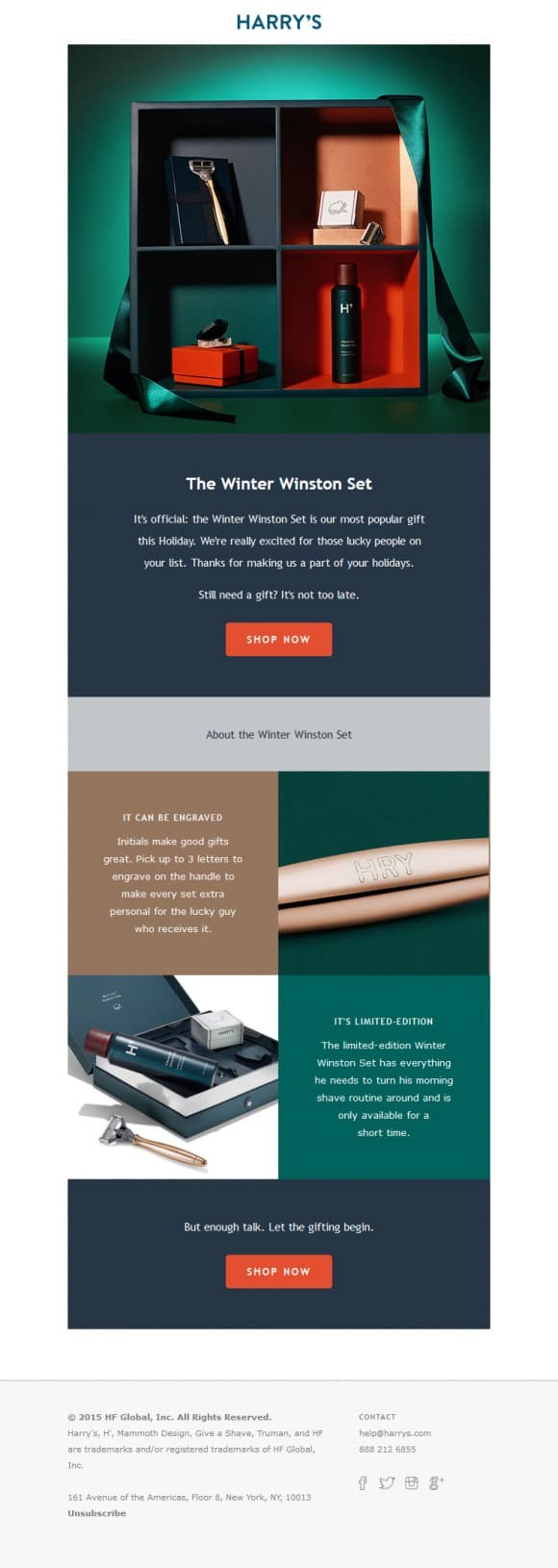 Html email inspiration; Harry’s winter set holiday email