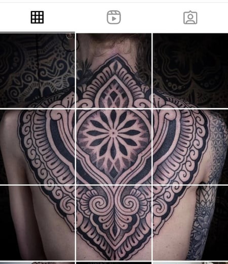 An Instagram photo mosaic of a back tattoo by MyStory Wiesbaden 