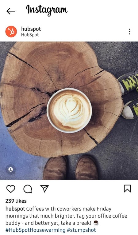 Hubspot tag a friend instagram post example encouraging users to tag coworkers