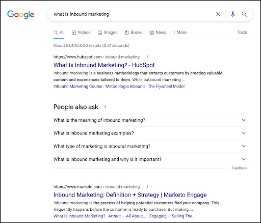 B2B lead generation best practices Google search “what is inbound marketing”