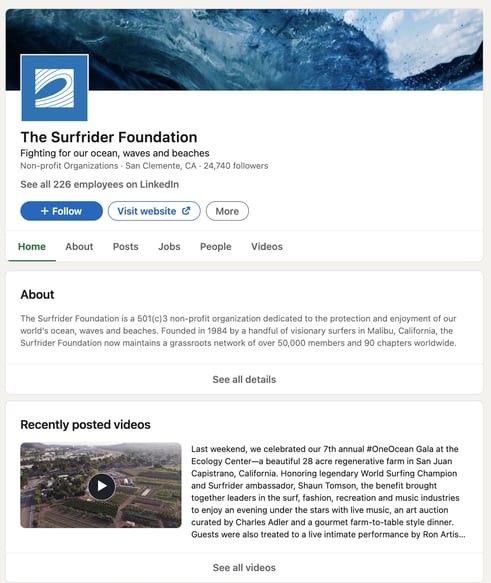 best nonprofit linkedin profiles: the surfrider foundation